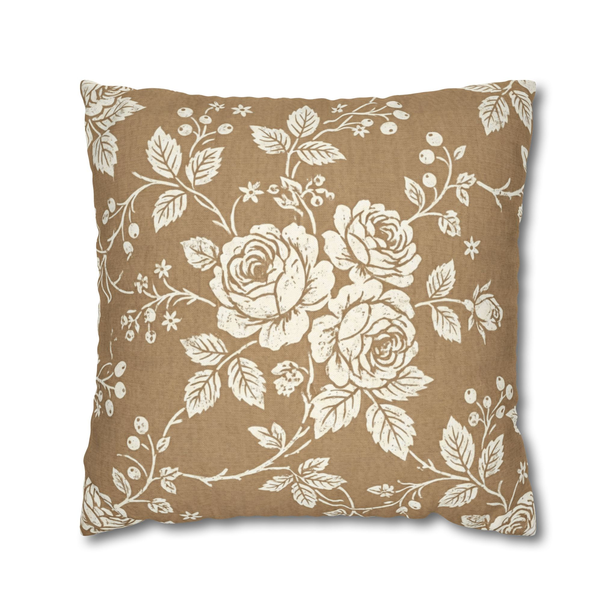 Vintage Rose Toile Pillow Cover - Warm Caramel