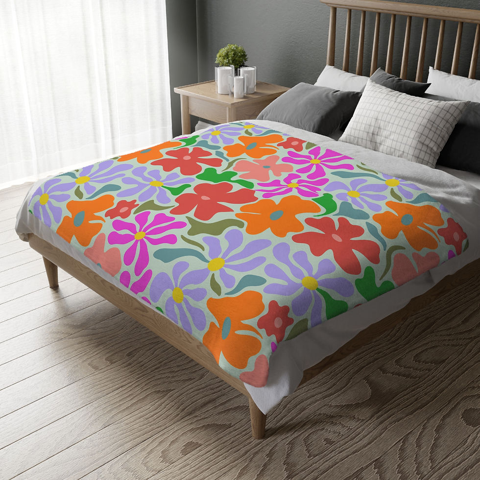 Thumbnail: Sunset Flower Power Velveteen Microfiber Throw Blanket 