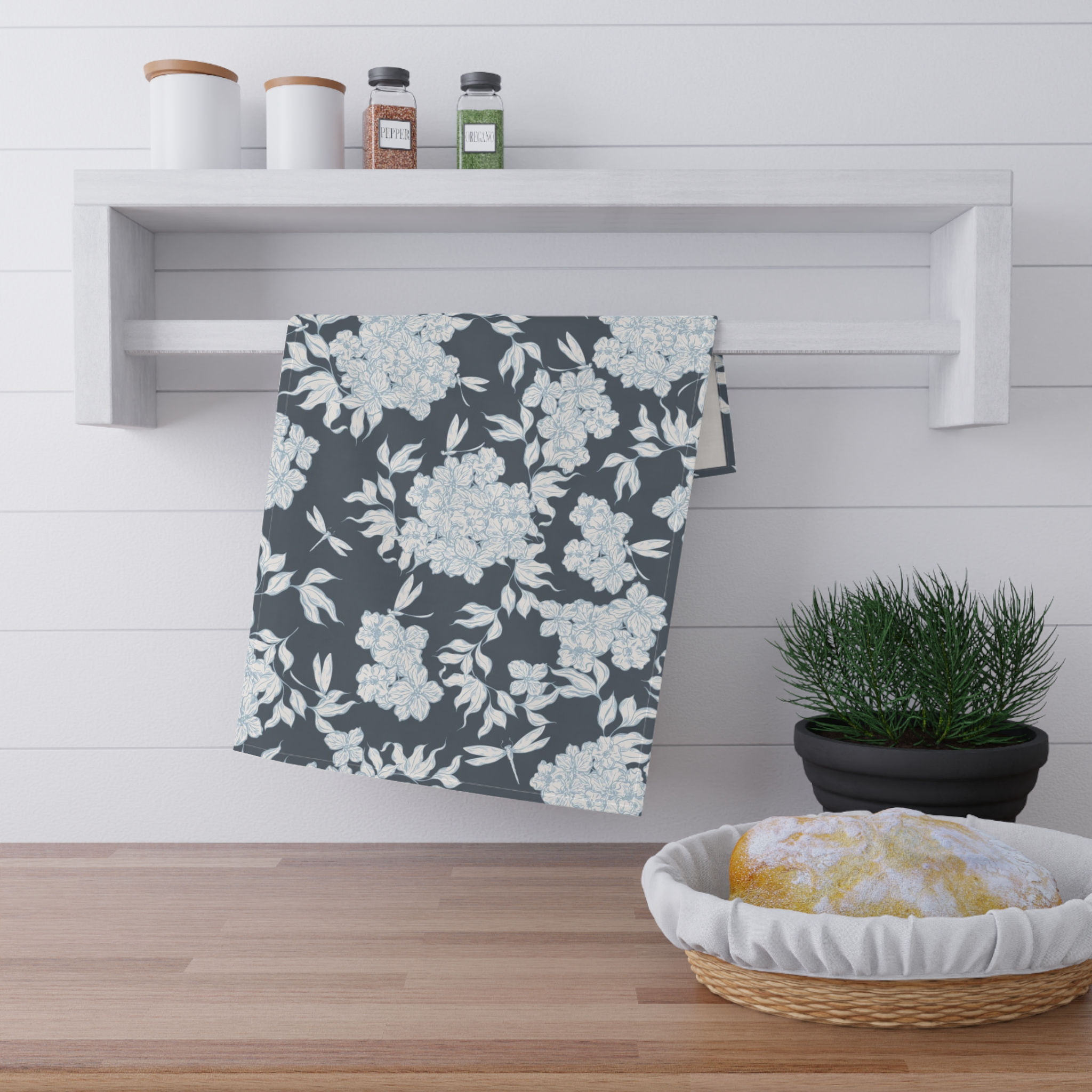 Enchanted Hydrangea and Dragonfly Tea Towel