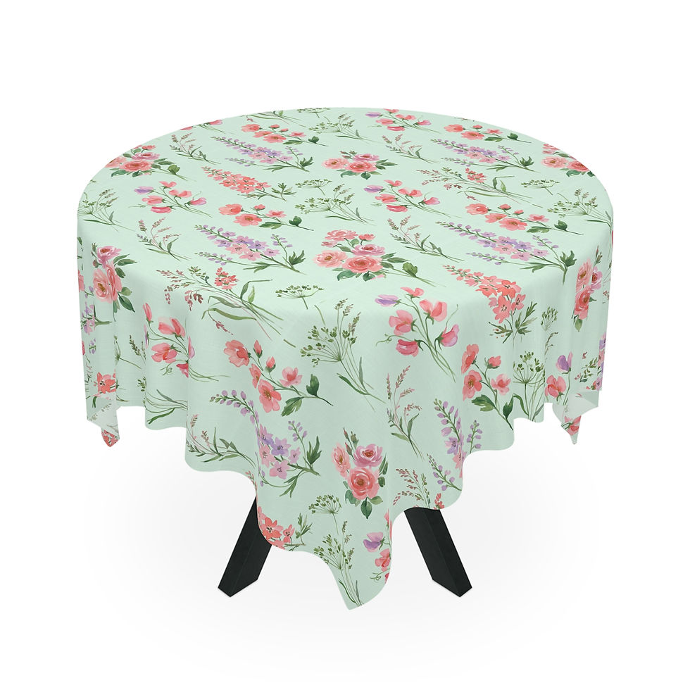 Thumbnail: Cottagecore Rose & Larkspur Tablecloth — Mint Green 
