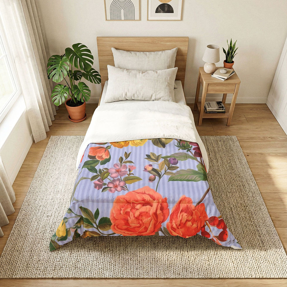 Thumbnail: A top-down view of the premium cotton comforter featuring an all-over lush vintage botanical floral pr