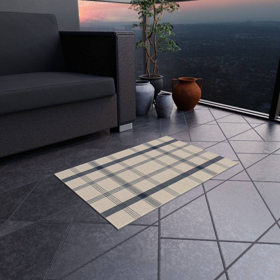 Thumbnail: Plaid Outdoor Rug — Navy & Beige Patio Mat