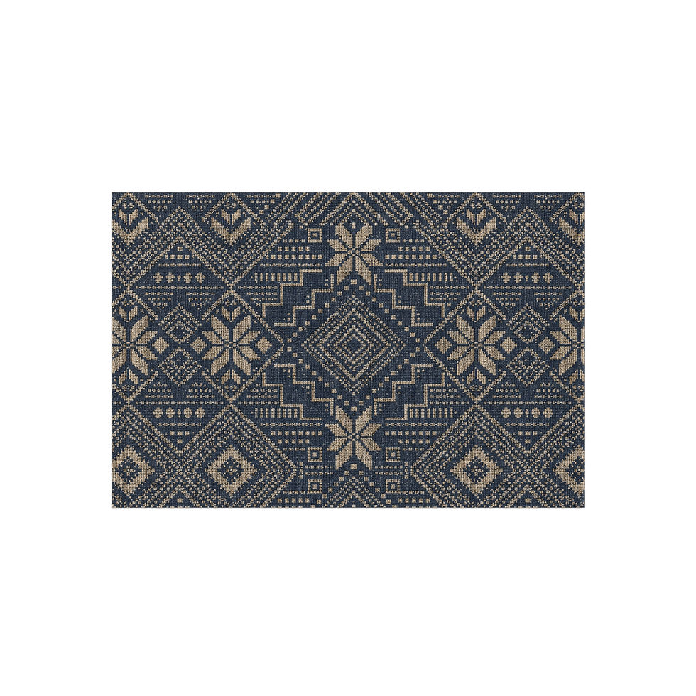 Thumbnail: Vintage Nordic Fair Isle Geometric Outdoor Rug - Navy Blue & Tan