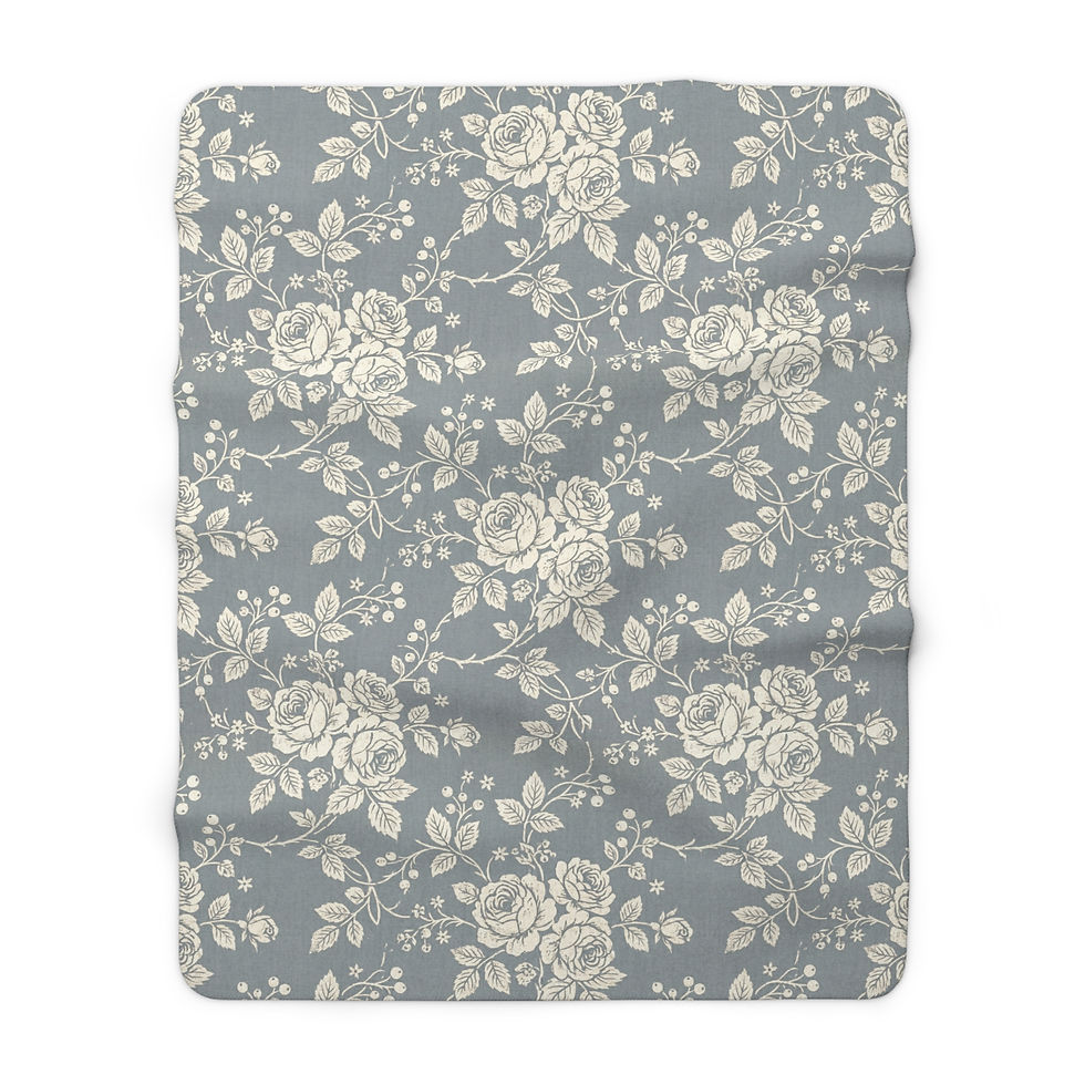 Thumbnail: Vintage Rose Toile Sherpa Fleece Blanket — Slate Blue