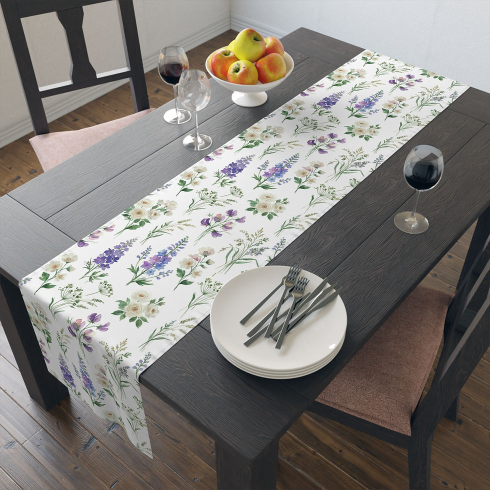 Thumbnail: Cottagecore Rose & Larkspur Table Runner — White