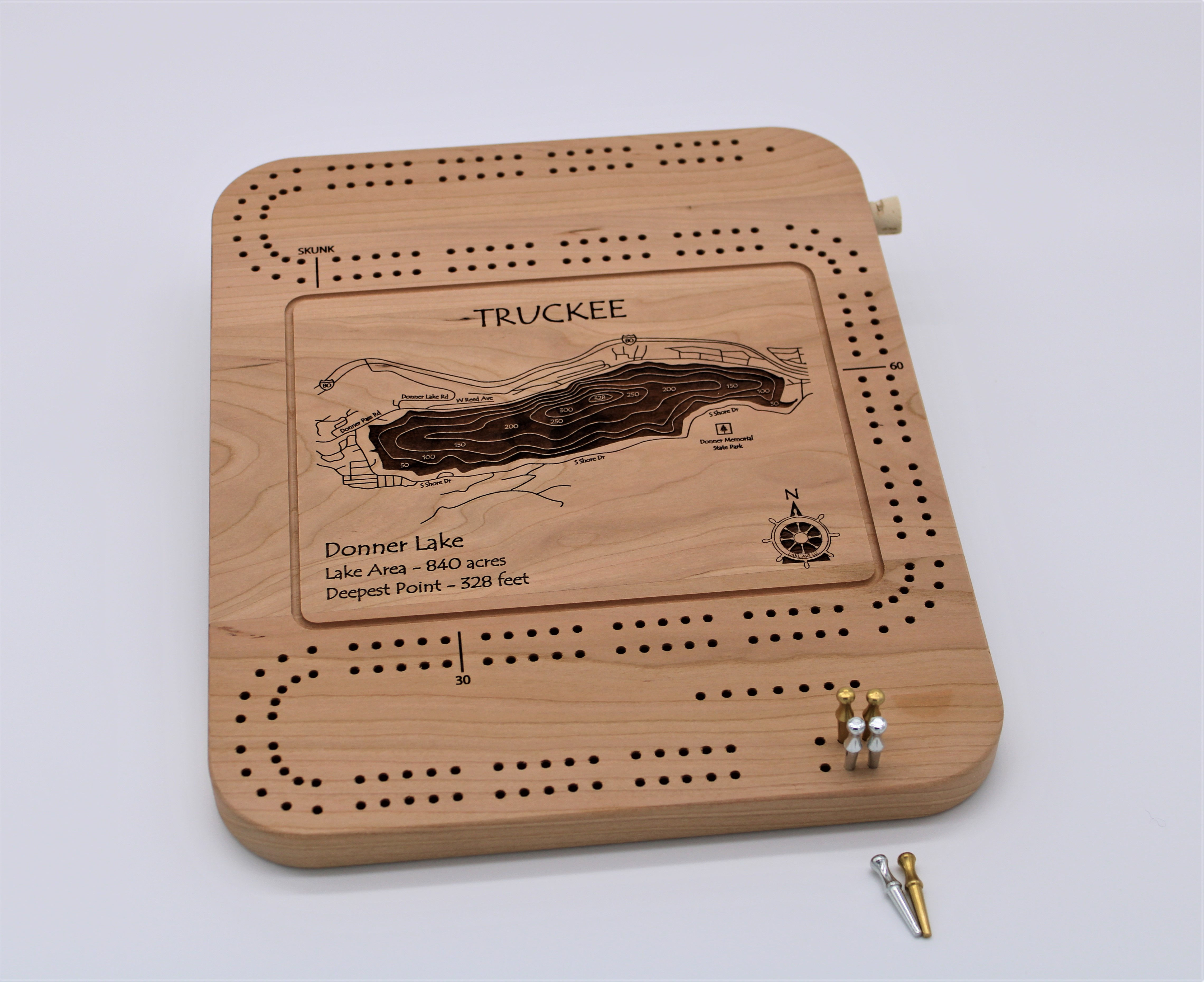 3D LASER CUT CRIBBAGE BOARD - DONNER LAKE