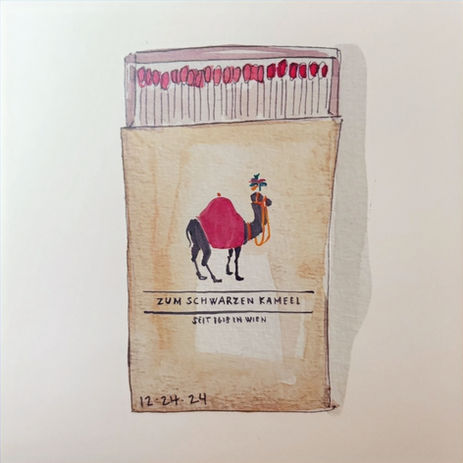 Matchbox Illustration with Camel wearing red sweater 