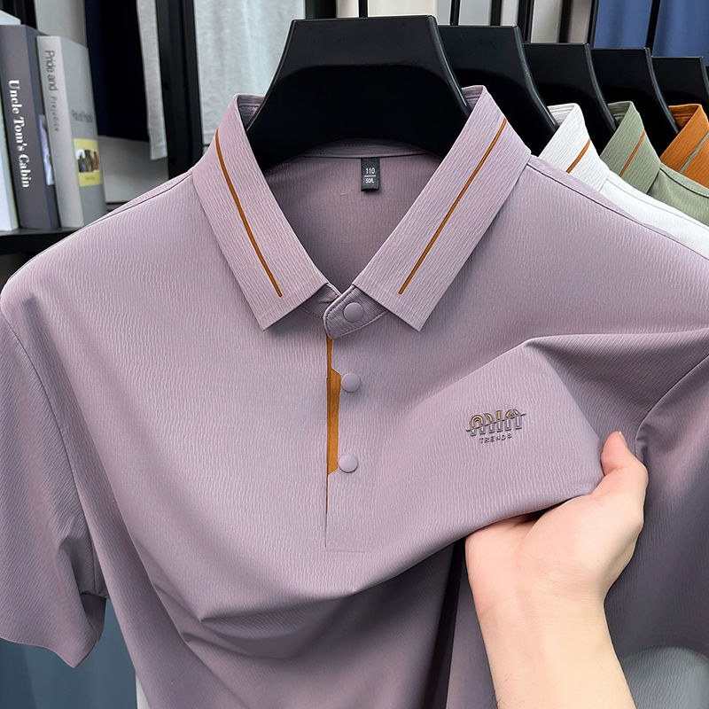 Miniatura: Luxury brand ice silk short sleeve polo shirt men's summer fashion letter emboss