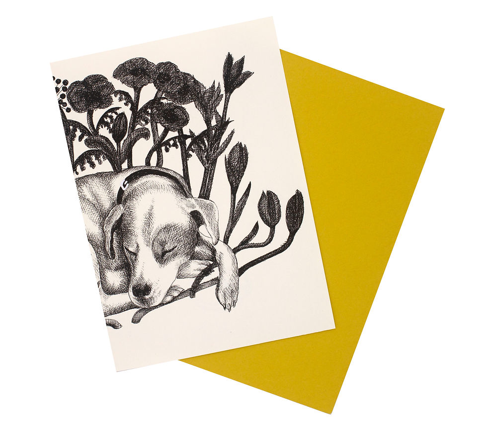 Thumbnail: Sleeping Dog with Flowers, Blank Card