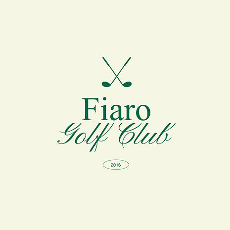 A classic golf logo for "Fiaro Golf Club" featuring crossed clubs and elegant green typography on a cream background.