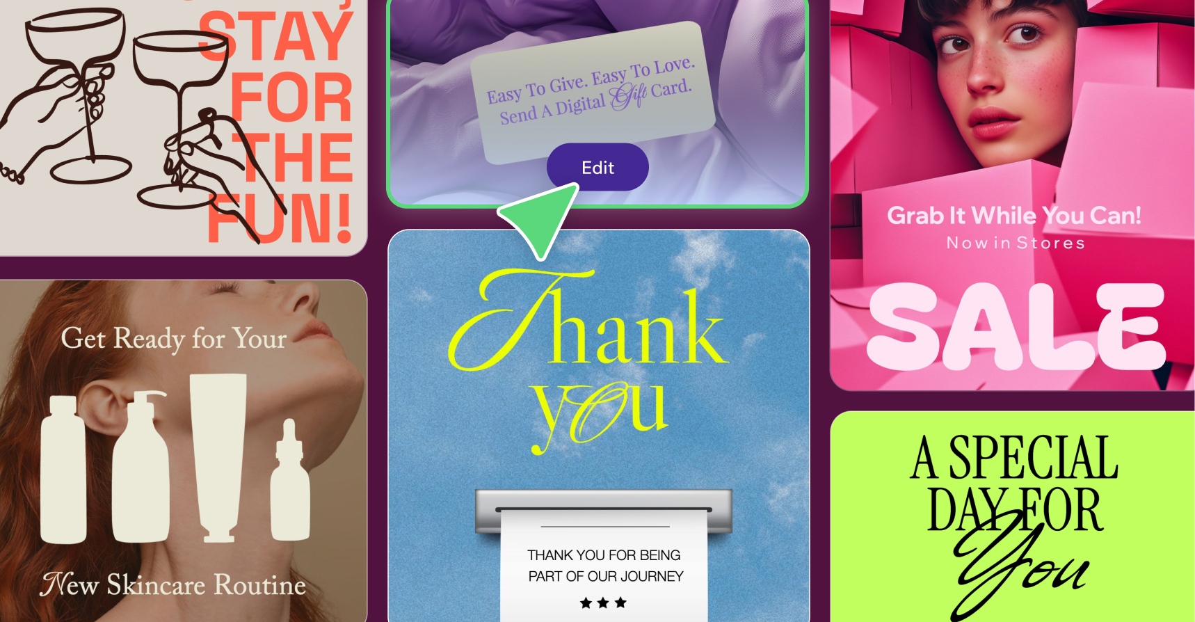 Collage of colorful Wixel templates, showcasing the range of designs available.