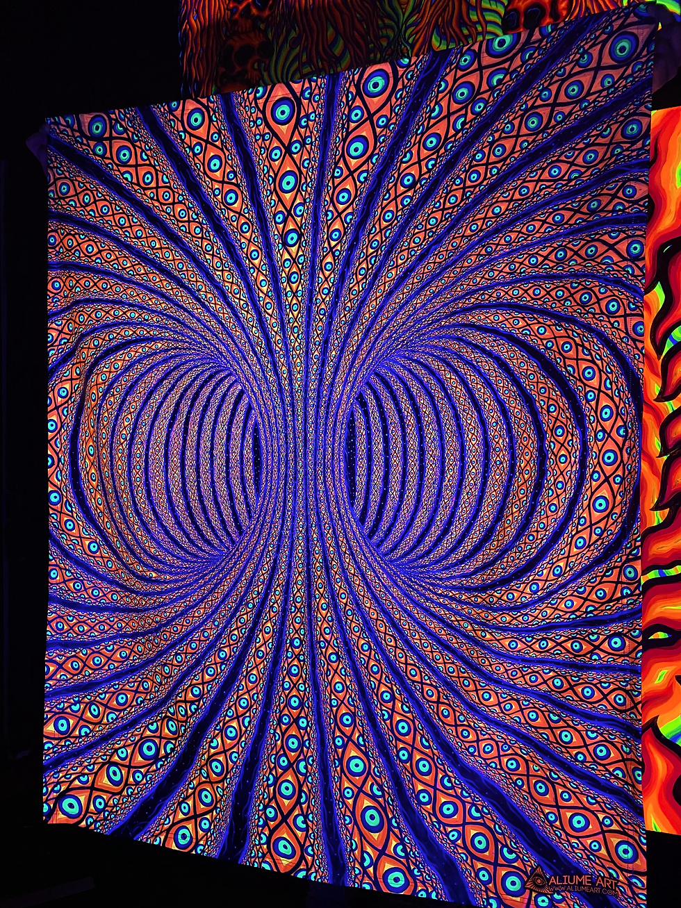 Thumbnail: "ALL-SEEING TORUS" Matte Blacklight UV Tapestry | Glows Under UV Light