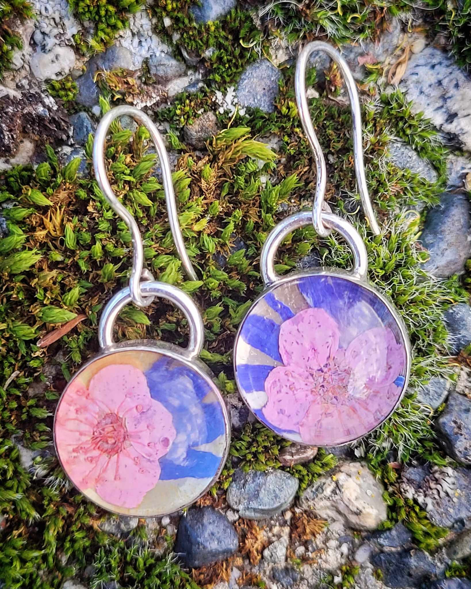 Pink Cornflower Drop Earrings