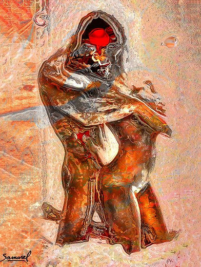 Erotic art print of acouple in a sensual hug