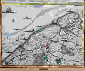 An old map of Ostend and Bruges in Belgium depicting the siege