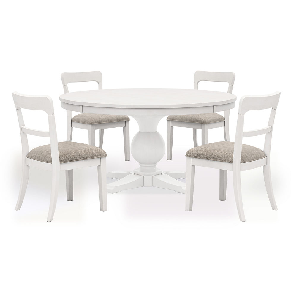 Thumbnail: Chadworth Circular Dining Table and 4 Chairs - White Upholstered Chairs