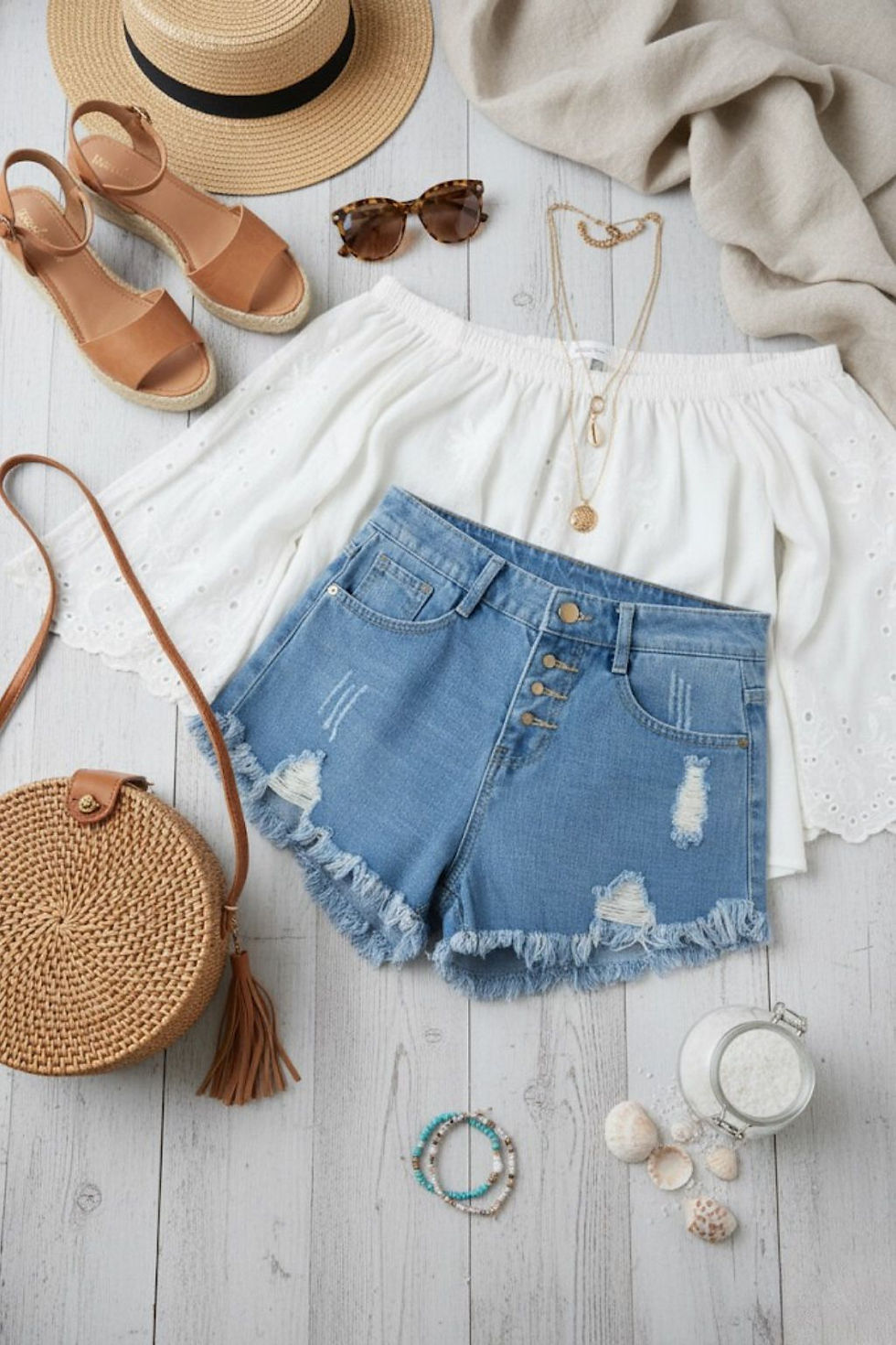 Miniature : femme portant un short jean déchiré femme bleu clair