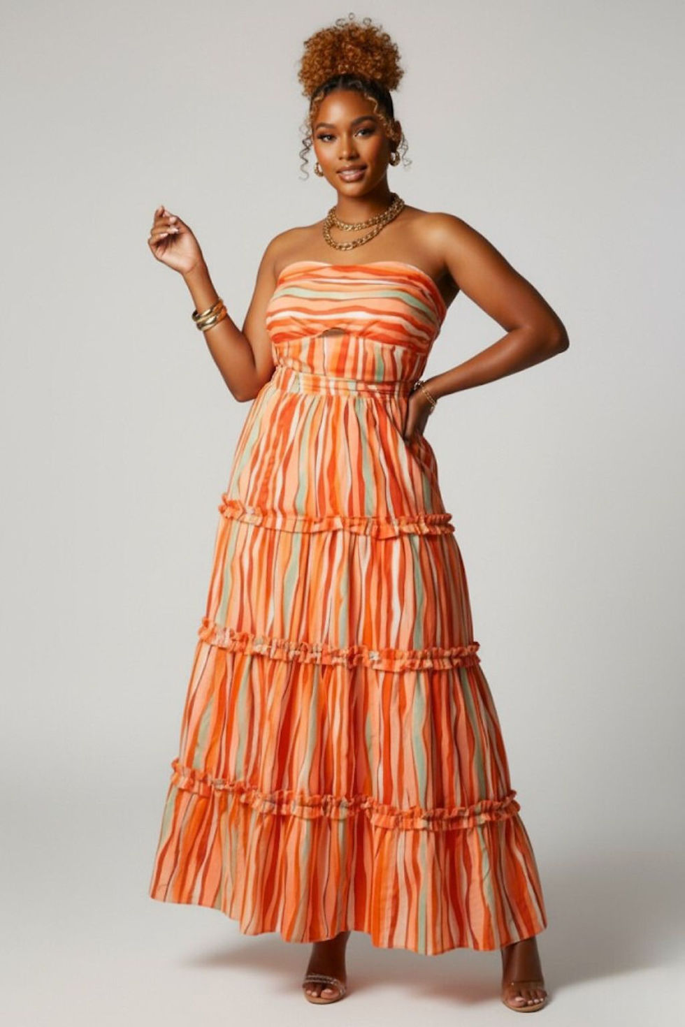 ensemble jupe longue fendue et haut ajusté multicolore femme