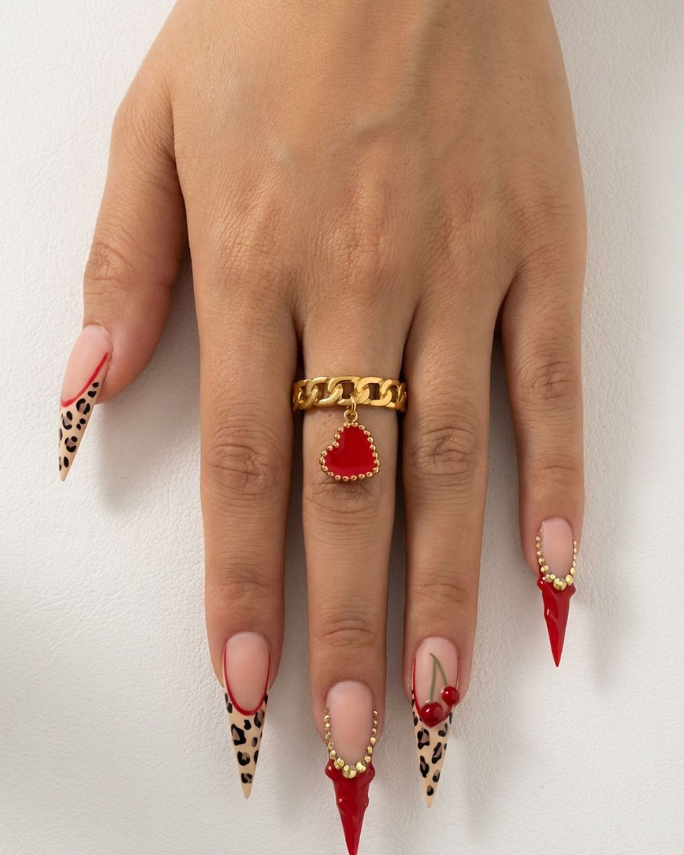 Miniature : Bague Chloé – Gourmette Cœur Rouge Acier 316