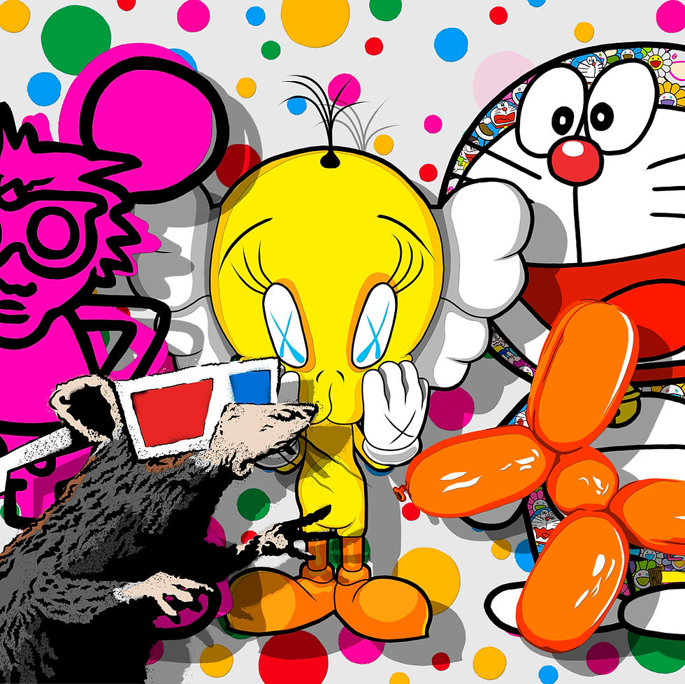 Detail of FRIENDS by MR SAVETHEBRAIN. Contemporary Neo Pop Art celebrating friendship and human emotion. Designed for discerning collectors worldwide.