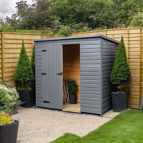 grey apex shedwith horizontal boards in a modern garden.jpg