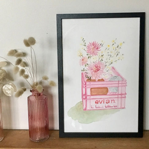 "La caisse d'Evian" aquarelle 20x30cm