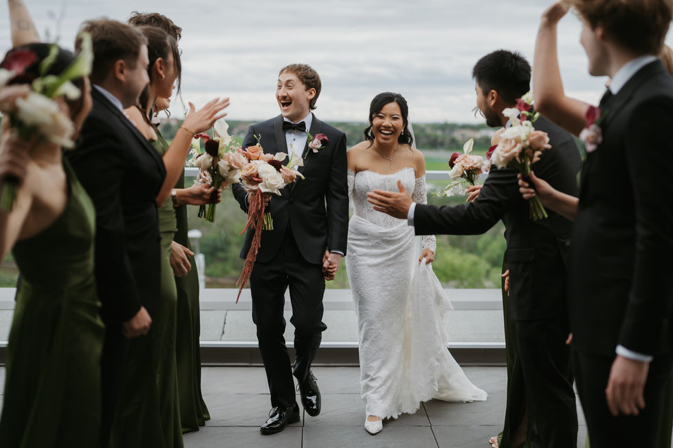 Vanessa and Francesco with their wedding party after their first look in Edmonton.