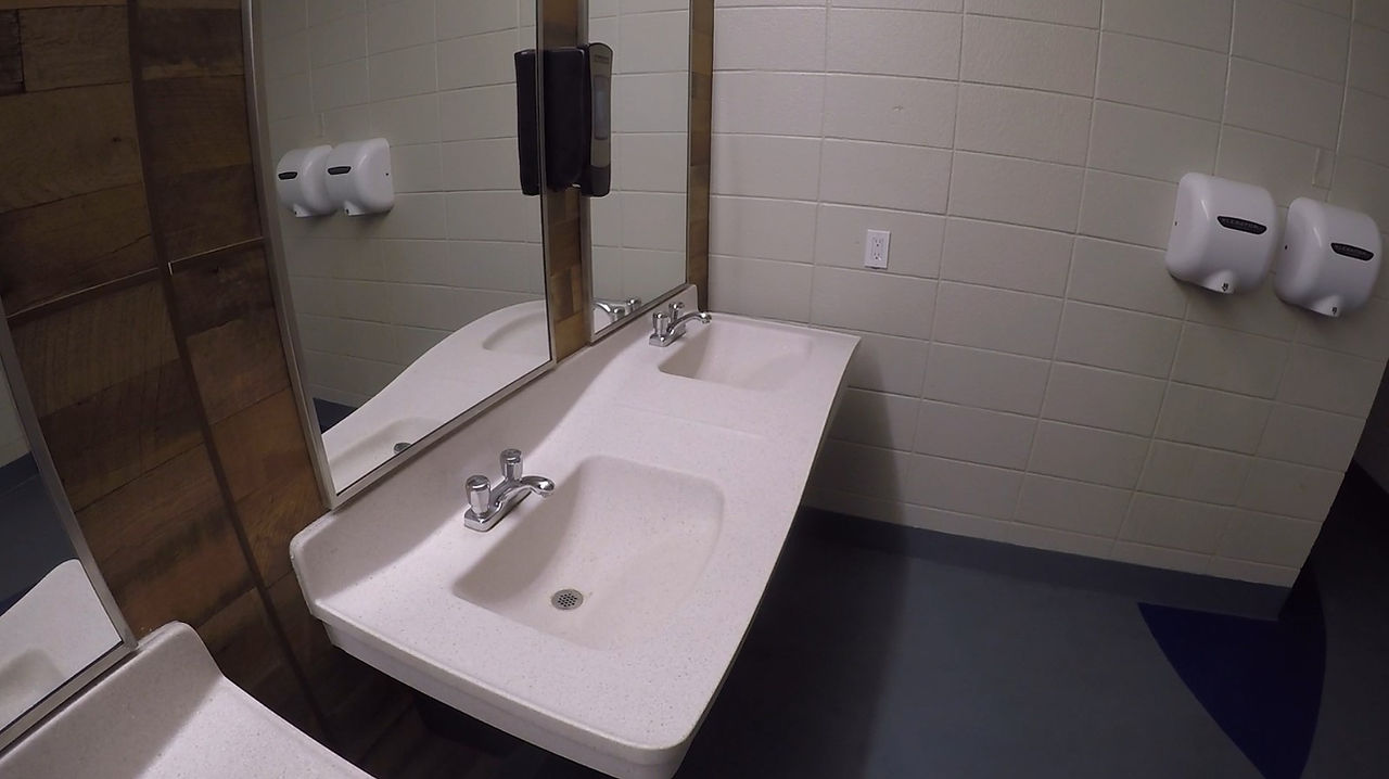 gulf state park campground bathhouse double bowl sink with mirrors and hand dryers