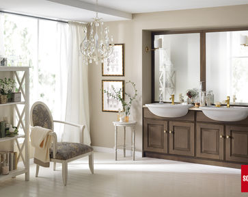 Tobacco Ash wood bathroom cabinets.