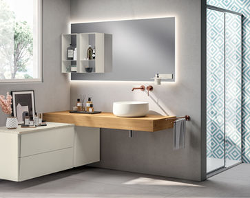 Prestige White matt lacquered base units with wall mounted worktop.