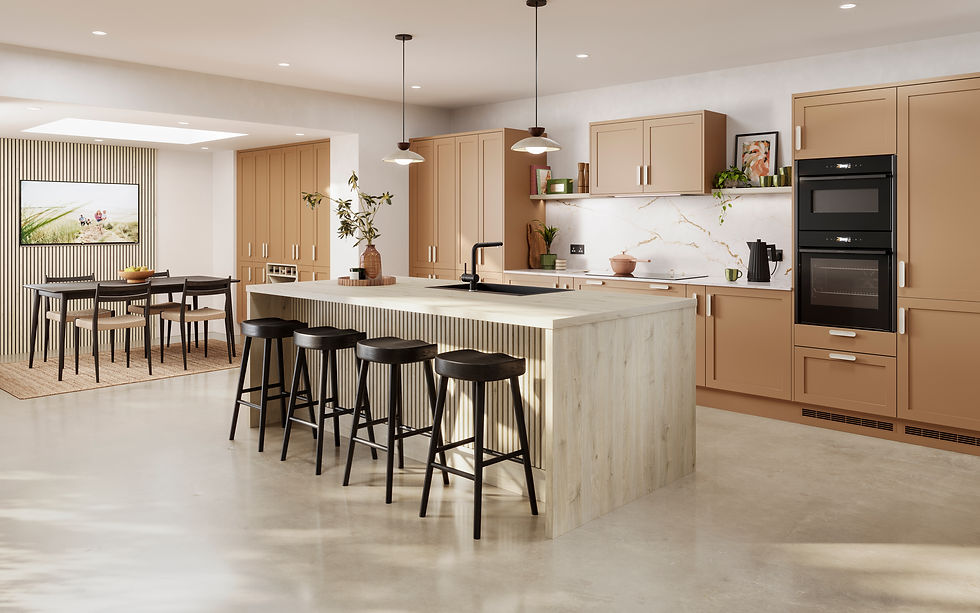 Bloomsbury Pumpkin Spice and Blonde Oak kitchen