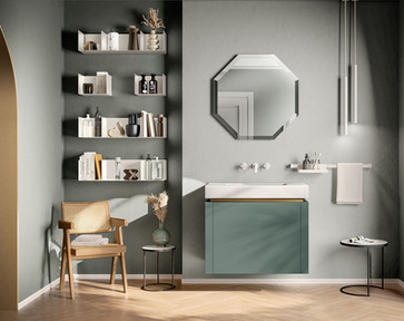 Comondoro Green SCAV 278 Fenix NTM door. Brass coloured recessed grip profile.
