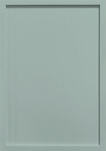 Soft light turquoise shaker kitchen door with painted finish.