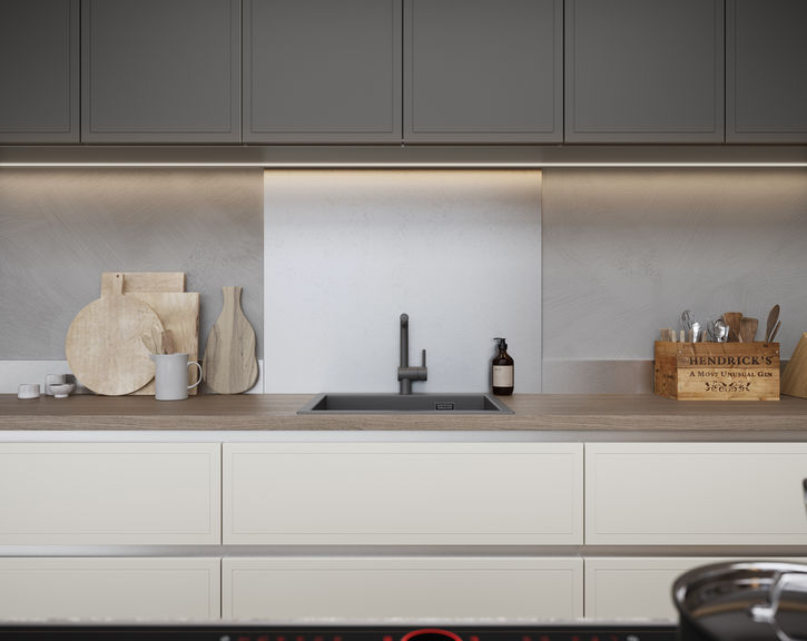 Melrose Highland stone and Lava handleless kitchen