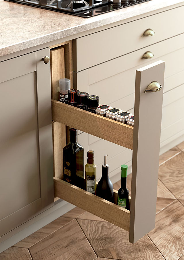 Integrated pull out spice and oil rack