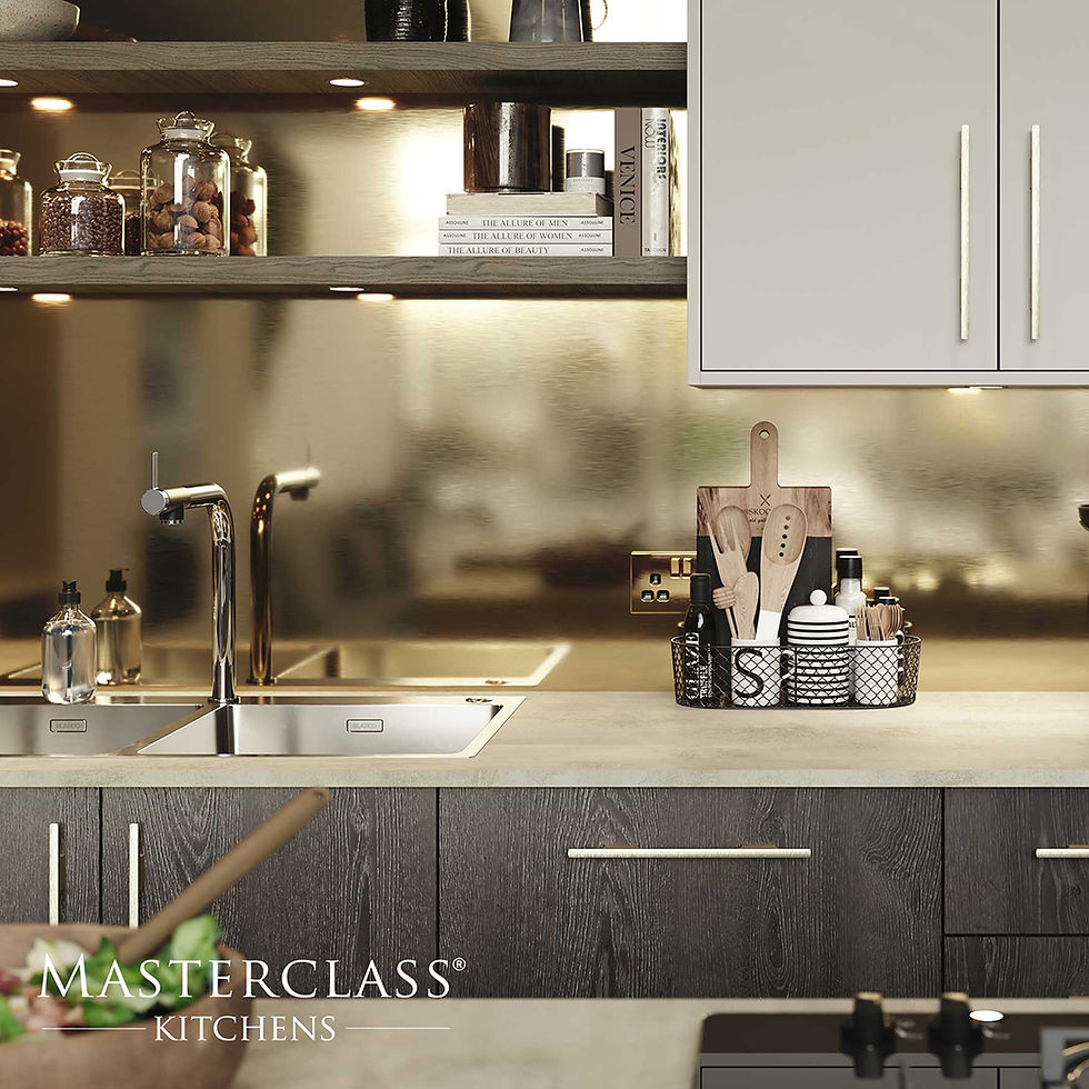 Metalix brass, Ligna Espresso and light grey kitchen.