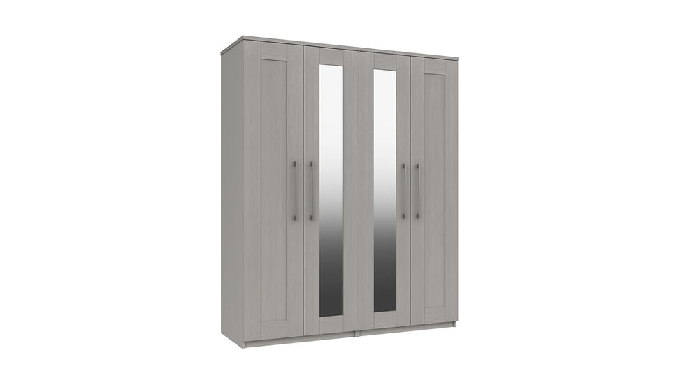 Thumbnail: Andante four door wardrobe with two full length mirrors in Light grey woodgrain