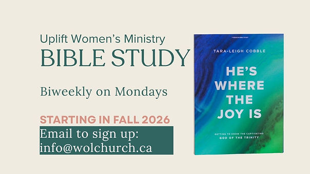 UpLift Women's Ministry
Upcoming Fall 2026 Bible Study
HE'S WHERE THE JOY IS by Tara-leigh Cobble
*Optional $30 Study Book
A video about the Bible study can be found by clicking on the Bible Study picture.
Sign up today!