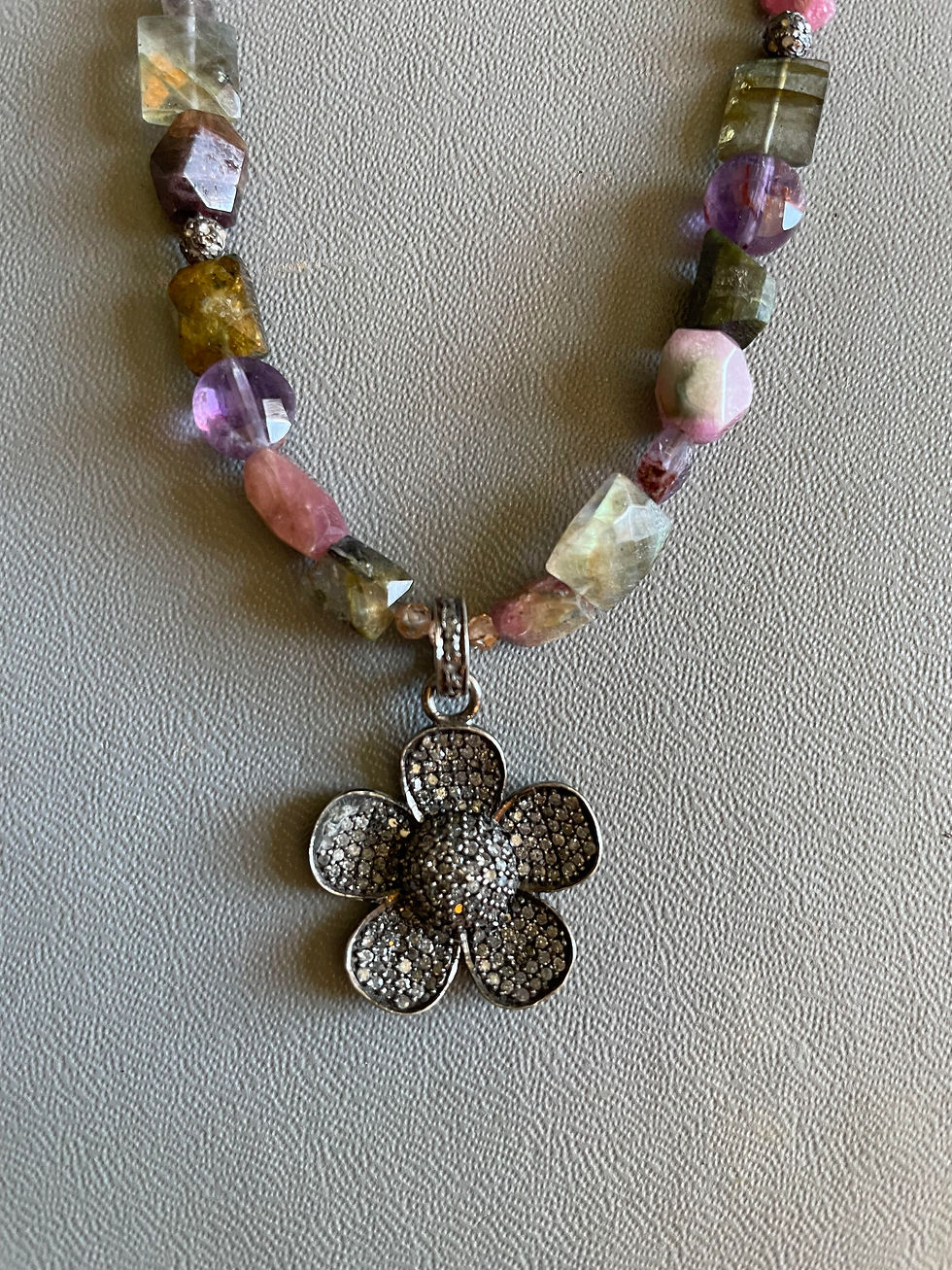 Thumbnail: "Adela" - Pave Diamond, Tourmaline, Amethyst Iolite and Labradorite necklace.