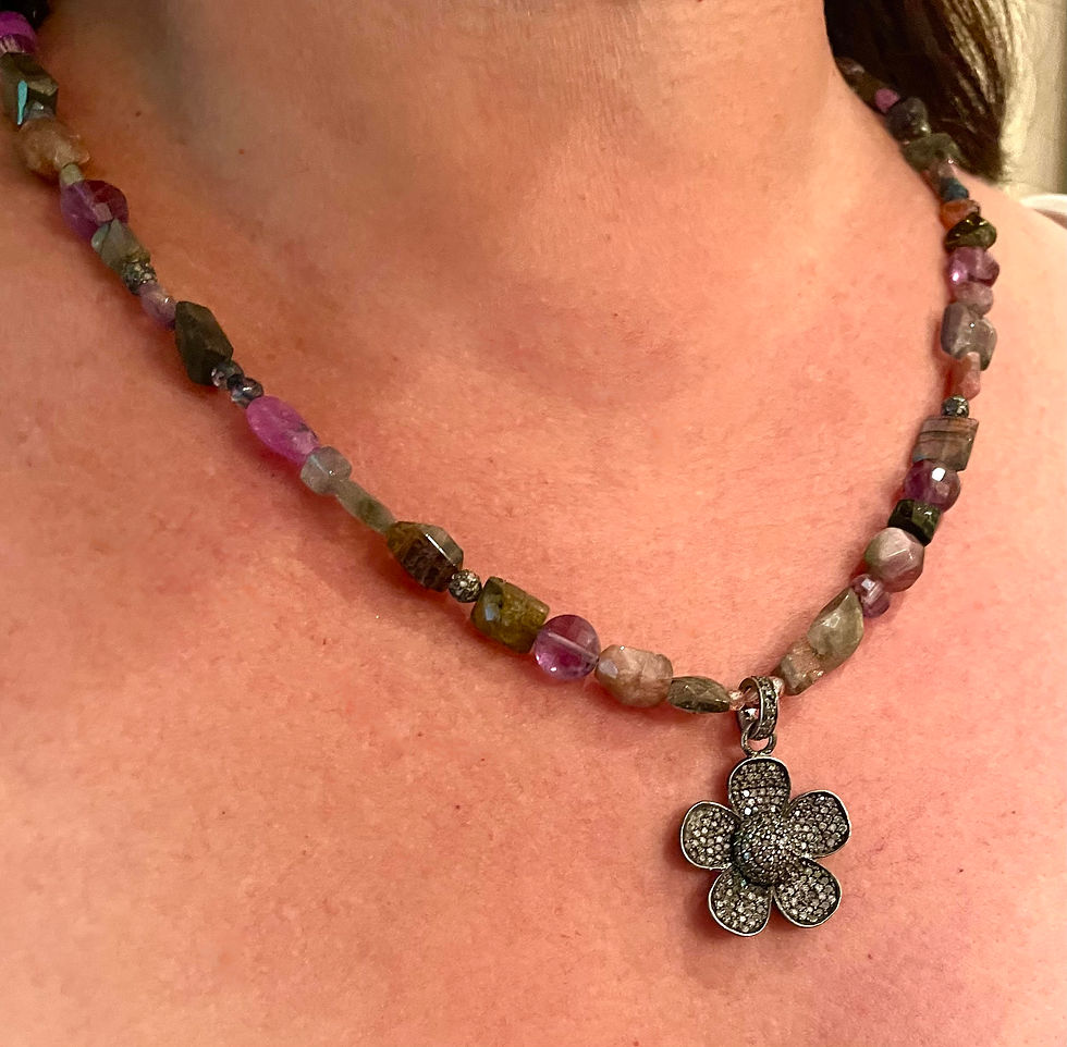 Thumbnail: "Adela" - Pave Diamond, Tourmaline, Amethyst Iolite and Labradorite necklace.