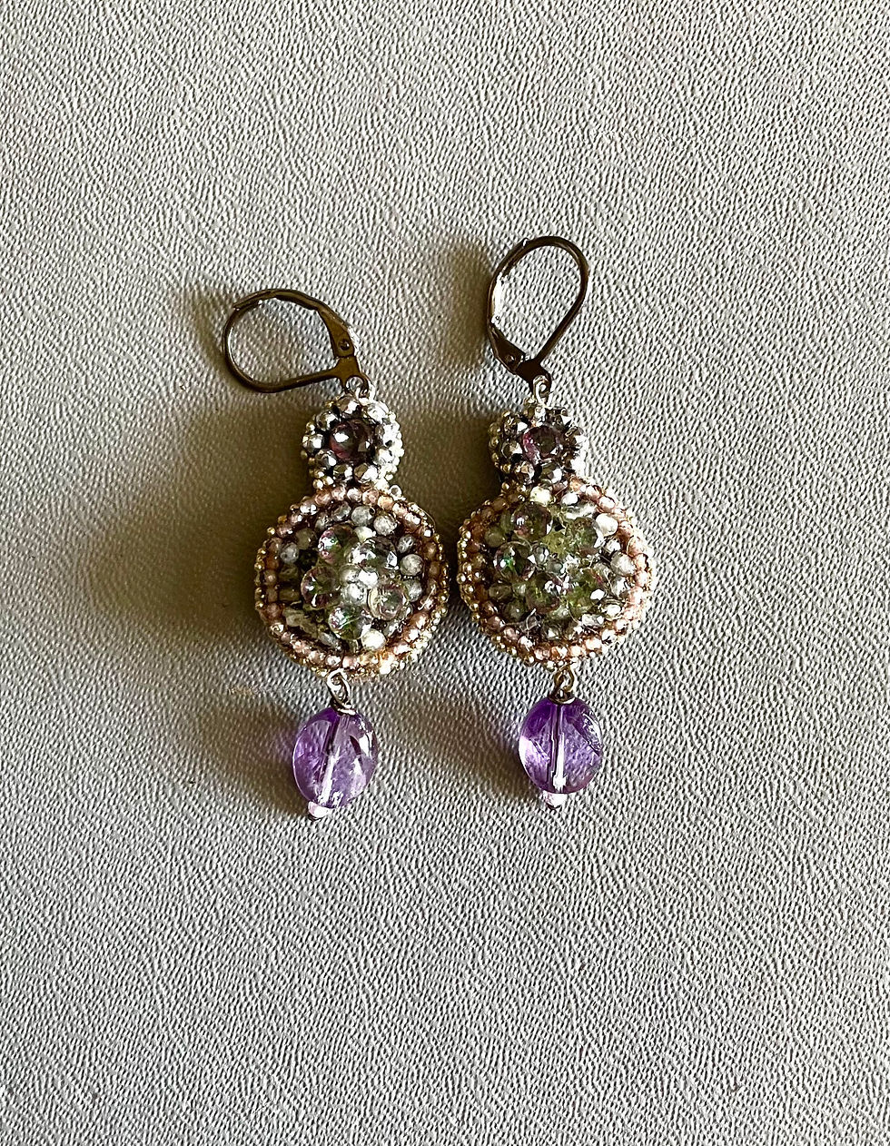 Thumbnail: "Margot" - Labradorite, Amethyst, Pyrite and Topaz earrings.