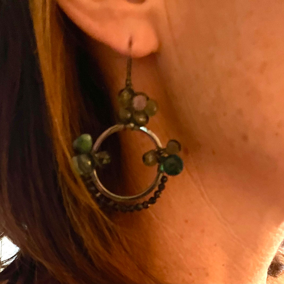 Thumbnail: "Claire" - Topaz, Chrysocolla and Tourmaline earrings.