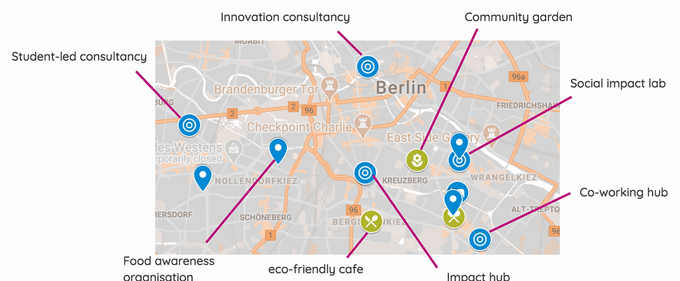AppyMaps Berlin Social Impact Map, Using Google maps. AppyMaps helps find ethical shops, Ethical Cafes, Restaurants, Services, charity shops, community spaces near me in Berlin.