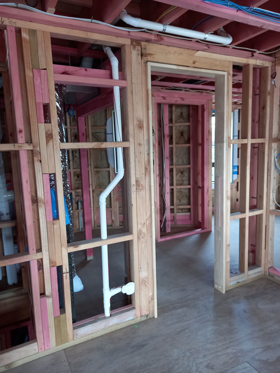 Central vacuum ducting installed in a new house build at the framing stage