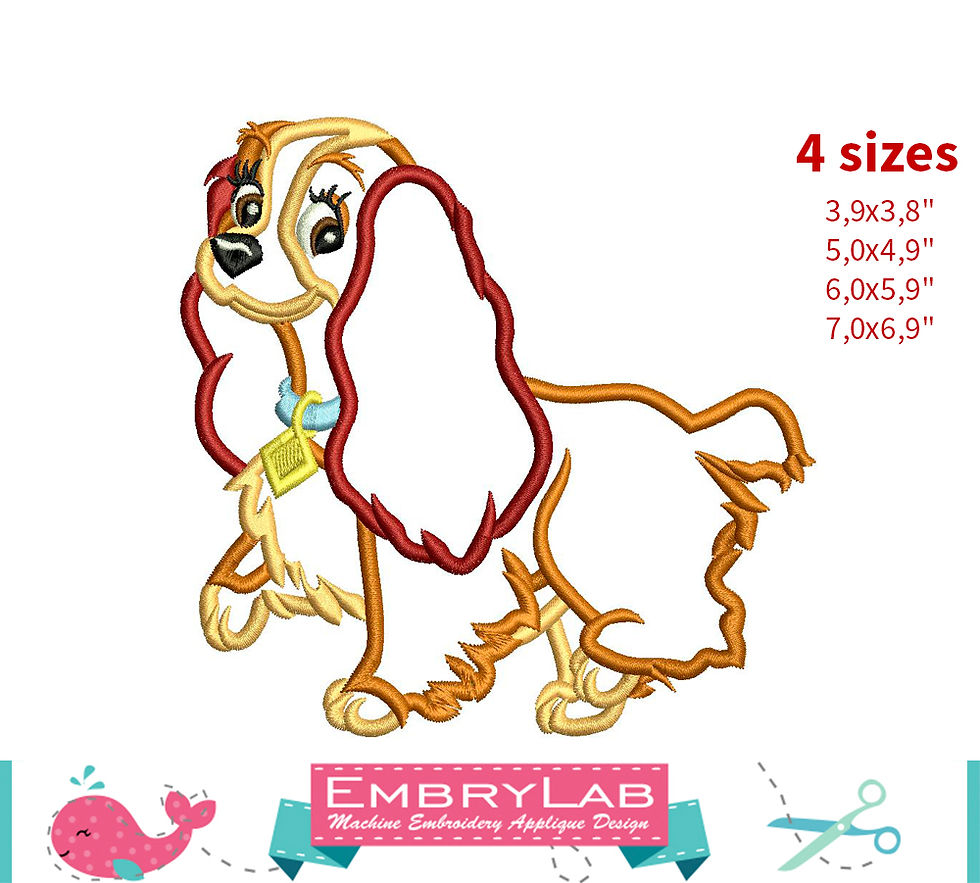 Thumbnail: Lady Appliqué Set. Lady And The Tramp. Machine Embroidery Applique Design