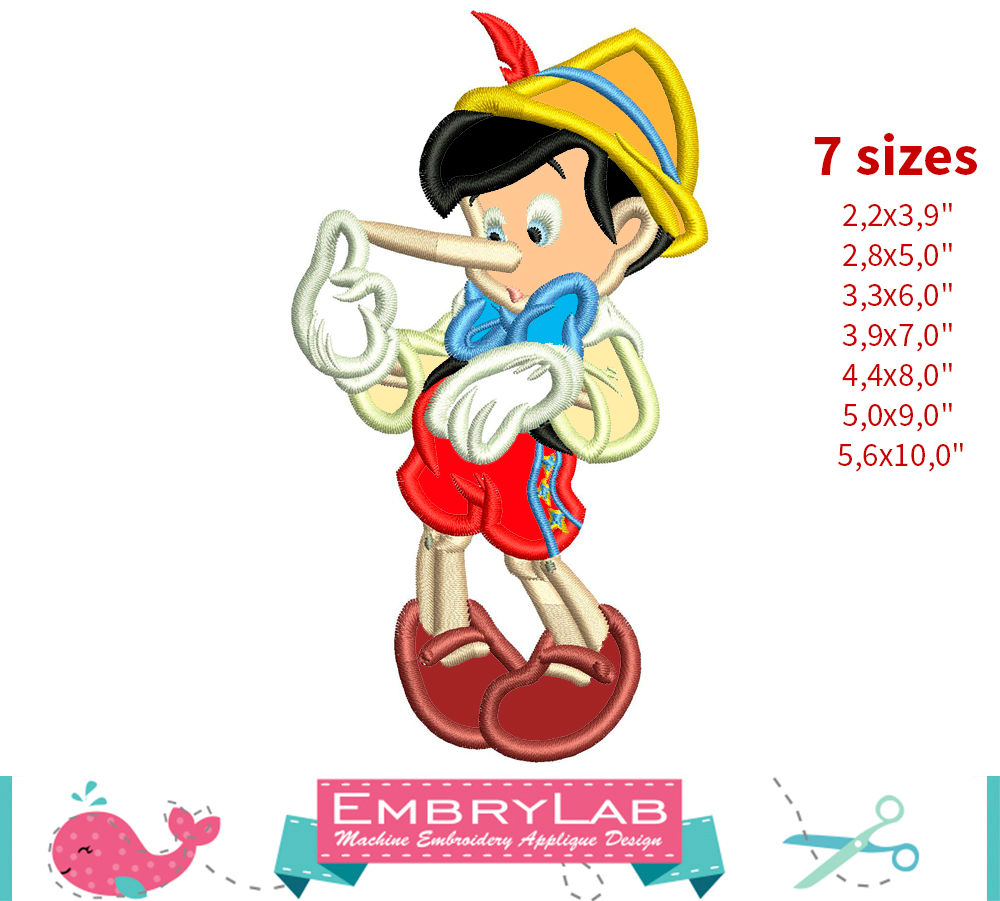 Pinocchio-Nose Appliqué. Pinocchio. Machine Embroidery Applique Design