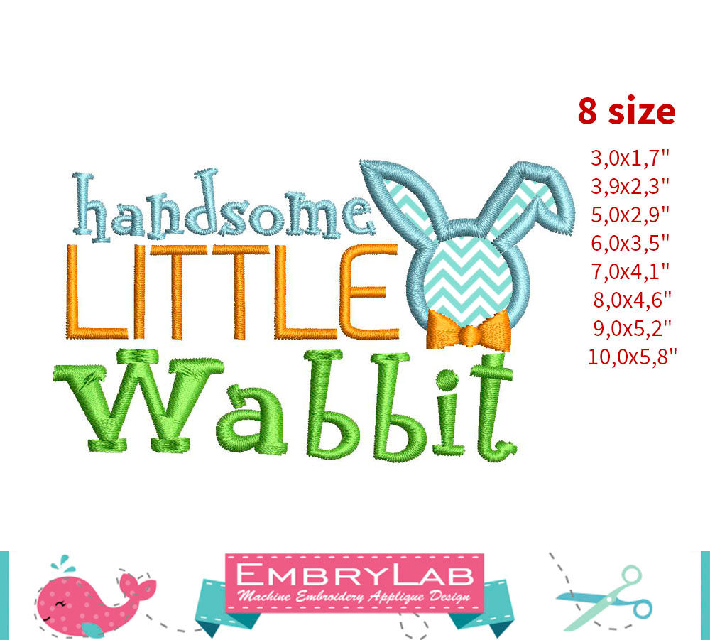 Handsome Little Wabbit Appliqué. Machine Embroidery Applique Design.