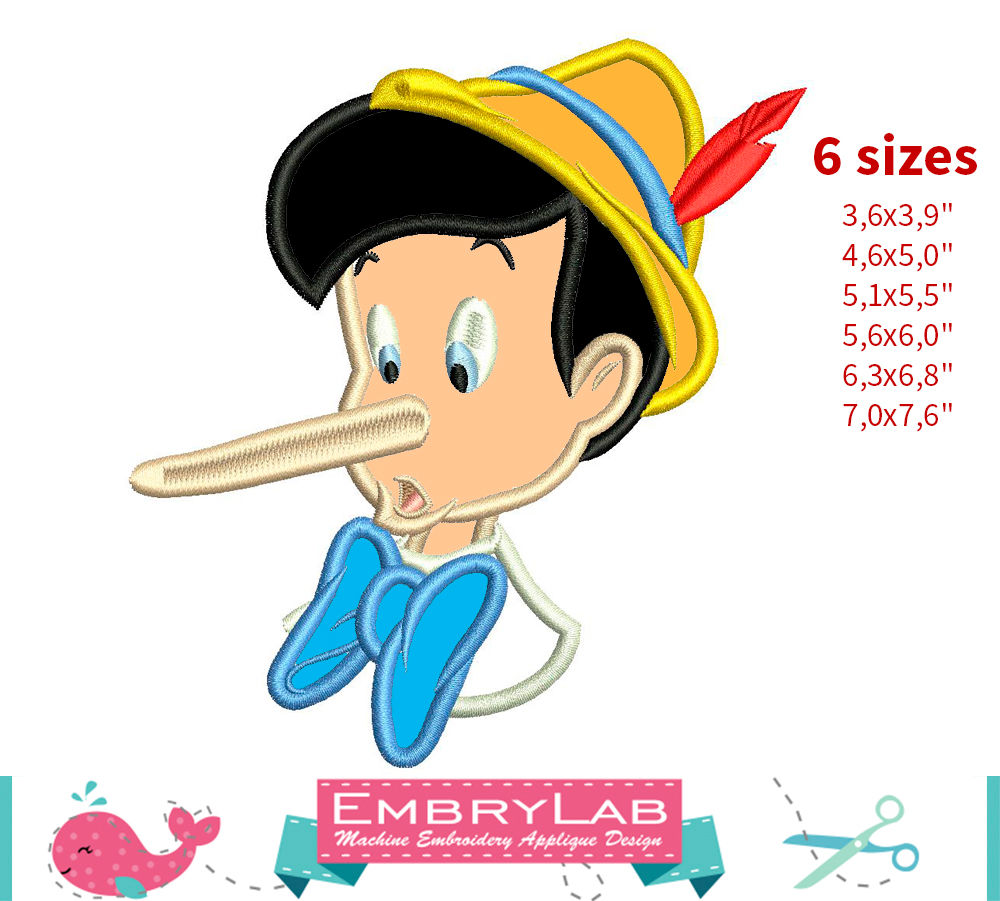 Pinocchio-Nose Appliqué. Pinocchio. Machine Embroidery Applique Design