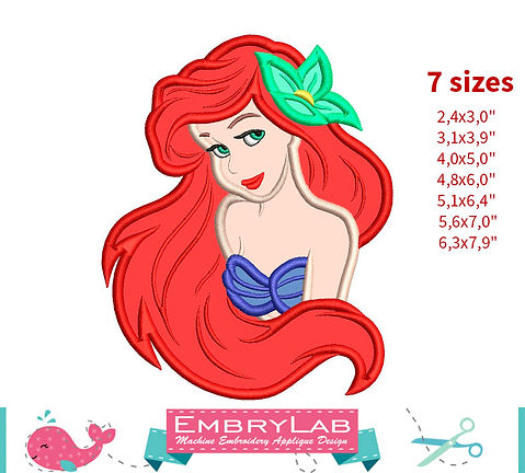 Ariel Appliqué. The Little Mermaid. Machine Embroidery Applique