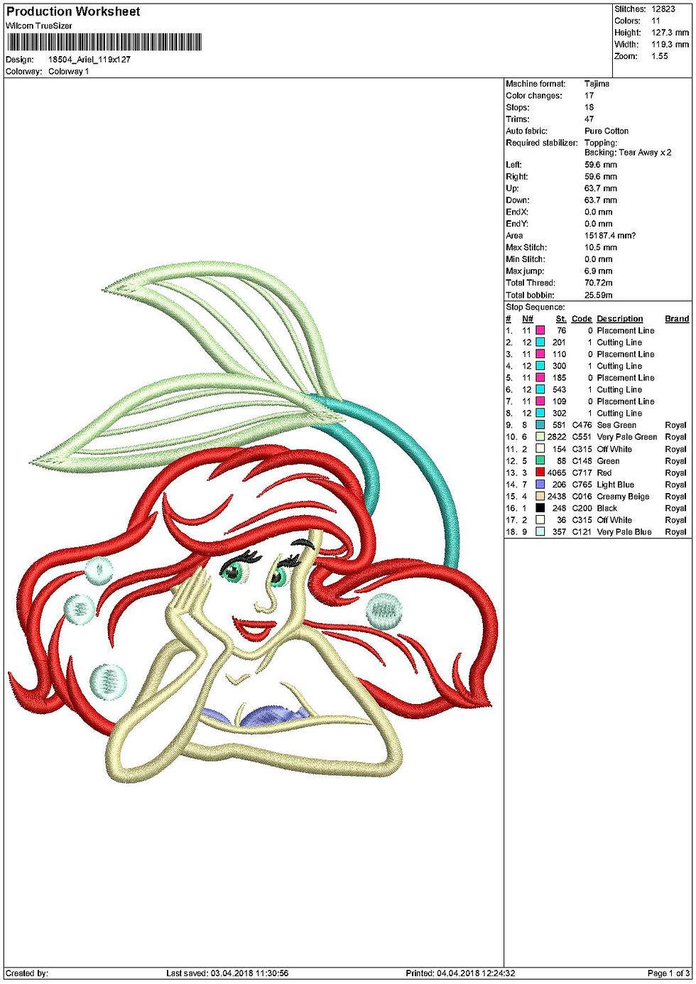 Thumbnail: Ariel Appliqué. The Little Mermaid. Machine Embroidery Applique Design